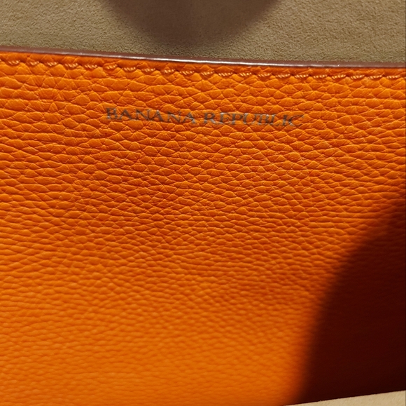 BANANA REPUBLIC pebbled italian leather orange tote bag convertible shape - Picture 13 of 15
